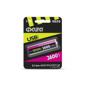 Аккумулятор 18650 3.7В Li-Ion 2600мА.ч с защитой; встроен. зарядкой и MicroUSB-портом BL-1 5033573