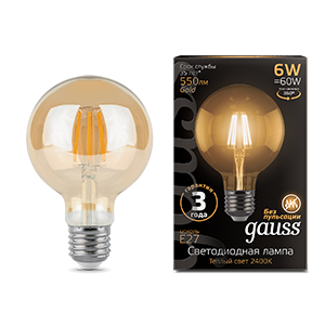 Лампа LED Filament G95 E27 6W Golden 2400K 1/20 105802006