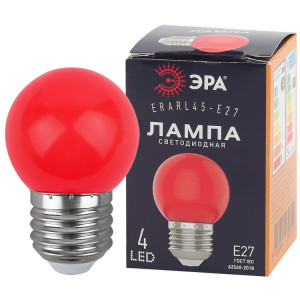Лампочка светодиодная STD ERARL45-E27 E27 / Е27 1Вт шар красный для белт-лайт Б0049575