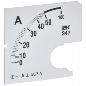 Шкала сменная для амперметра Э47 50/5А-1.5 72х72мм IPA10D-SC-0050