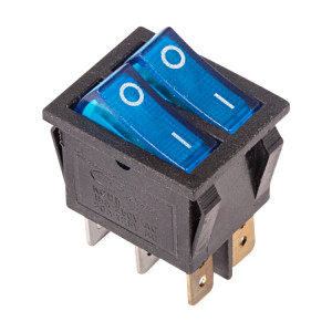 RWB-511 синий, Выключатель клавишный двойной с подсветкой ON-OFF (6c) 15А 250В