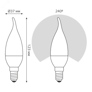 Лампа LED Candle tailed E14 9.5W 4100K 1/10/50 104101210