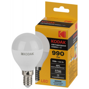 Лампочка светодиодная LED KODAK P45-11W-840-E14 E14 / Е14 11Вт шар нейтральный белый свет Б0057618