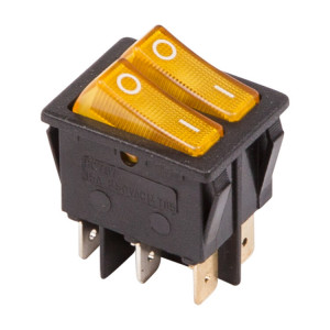 RWB-511 желтый, Выключатель клавишный двойной с подсветкой ON-OFF (6c) 15А 250В