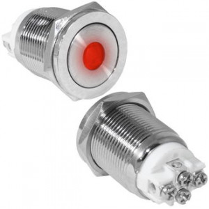 GQ19PF-10ZD/R/N OFF-ON, Антивандальная кнопка металлическая с фиксацией с красной подсветкой, посадочная резьба М19, контакты под винт