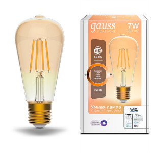 Лампа светодиодная филаментная Smart Home DIM E27 ST64 Golden 7 Вт 1/10/40 1290112