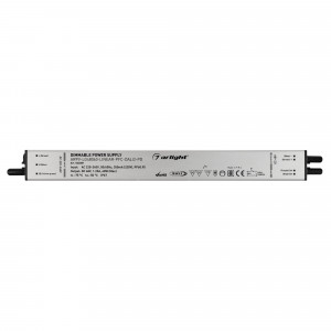 Блок питания ARPV-LG48060-LINEAR-PFC-DALI2-PD (48V, 1.25A, 60W) 034881, Диммируемый блок питания 48V с гальванической развязкой, ток 1.25А, 60Вт, с управлением DALI, c функцией PUSH-DIM, с корректором мощности, PF>0,95. Тонкий металлический корпус IP67. Вход: 220-240VAC. Выход: 48VDC, ШИМ 1кГц. Размер 290х30х21 mm.. Соответст