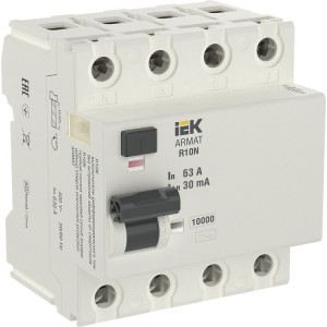 Выключатель дифференциального тока (УЗО) 4п 63А 30мА тип AC ВДТ R10N ARMAT AR-R10N-4-063C030