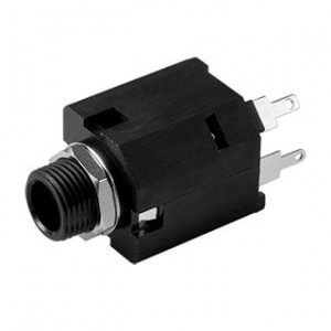 MJ-63052A, Телефонные разъемы audio jack, 6.35 mm, vertical, 2 conductor, through hole, 1 switch, w/ nut