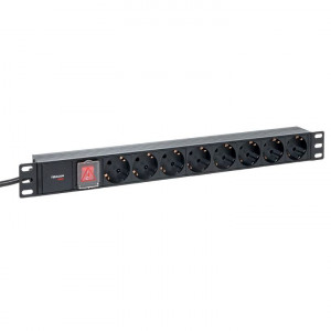 Блок розеток PDU TERACOM PRO 19" 1U 16А/250В 8 розеток Schuko с выключателем шнур питания длиной 2 метра сечение 3x1,5 мм2 вилка Schuko корпус пластик черный TRP-HPD-LSP-16A-8SH-2MSH