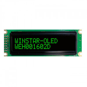 WEH001602DGPP5N00100, OLED символьный 16х2 (1602D), COB, зеленый, 8-битный паралл. интерфейс, VDD =5В, -40...+80С