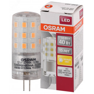 Лампа светодиодная LED 3,5Вт G4 12V STAR PIN40 (замена 40Вт), теплый, прозр. Osram 4058075369009