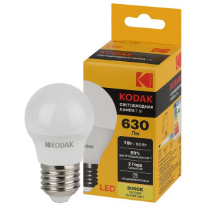 Лампочка светодиодная LED KODAK P45-7W-830-E27 E27 / Е27 7Вт шар теплый белый свет Б0057614