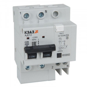 Выключатель автоматический АД12-22C25-АC-УХЛ4 дифференциального тока с защитой от сверхтоков (2P C25 30мА) 4.5кА 318370