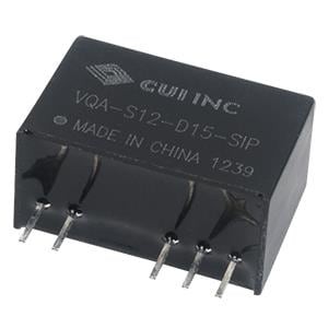 VQA-S24-D15-SIP, Преобразователи постоянного тока в постоянный с изоляцией dc-dc isolated, 23.3 24.7 Vdc input, 15/-8.7 Vdc, +/-80 mA, dual output, SIP