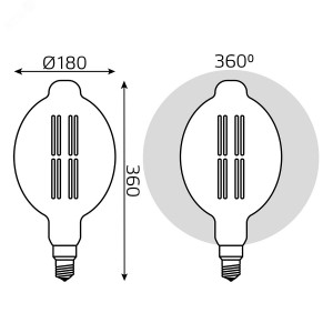 Лампа LED Vintage Filament BT180 8W E27 180*360mm Golden 780lm 2400K 1/6 151802008