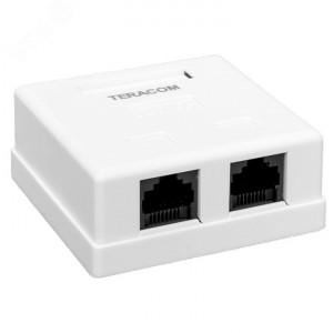 Розетка настенная TERACOM PRO кат.6 неэкранированная 2 порта RJ-45 Dual IDC бел. TRP-WBOX-2RJ45-6UTP-WH