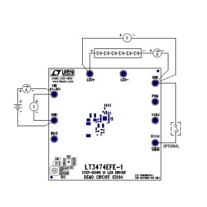 DC1309A, Средства разработки схем светодиодного освещения  LT3474EFE-1 - 1A Step Down LED Driver in