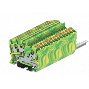 Заземляющая клемма TPS2.5-3-PE, Заземляющая клемма, угловая, 3 точки подключения, тип фиксации провода: push-in, номинальное сечение: 2,5 мм кв., ширина: 5,2 мм, цвет: желто-зеленый, тип монтажа: DIN 35