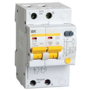 Выключатель автоматический дифференциального тока 2п C 16А 30мА тип AC 4.5кА АД-12 MAD10-2-016-C-030