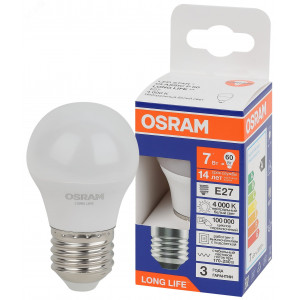 Лампа светодиодная LED 7Вт Е27 4000К 600Лм шар 220В (замена 60Вт) OSRAM 4099854186547