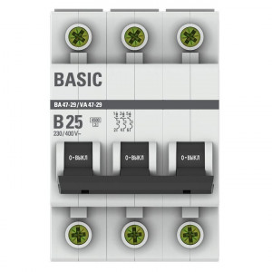 Автоматический выключатель 3P 25А (B) 4,5кА ВА 47-29 Basic mcb4729-3-25-B