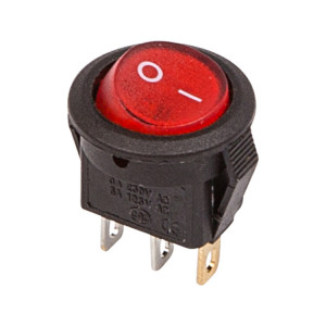 RWB-106 красный, Выключатель клавишный круглый с подсветкой ON-OFF (3c) 3А 250В