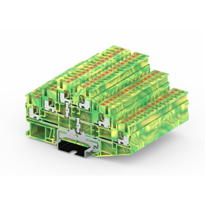 Заземляющая клемма TPT2.5-2-PE, Заземляющая трехуровневая клемма, тип фиксации провода: push-in, номинальное сечение: 2,5 мм кв., ширина: 5,2 мм, цвет: желто-зеленый, тип монтажа: DIN 35