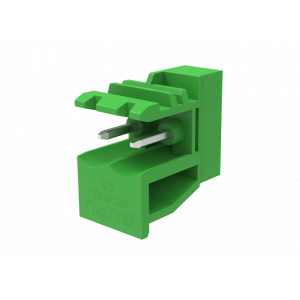Вилочный разъем на плату MC-PAL5.0H02-0001, Вилочный разъем, горизонтальный, на плату, шаг: 5.0 мм, 2 полюса, фиксация на плате пайкой, исполнение: стандартное, 320V, 12A, цвет: зеленый