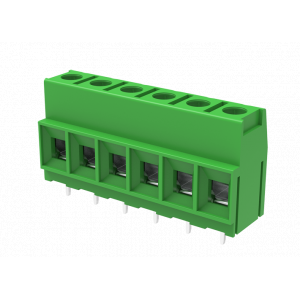Клемма на плату MC-TJ10.16H04C-0001, Клемма, горизонтальный подвод кабеля, на плату, шаг: 10.16 мм, 4 полюса, фиксация провода винтовая, исполнение: два вывода на полюс, 1000V, 57A, цвет: зеленый