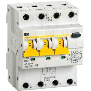 Выключатель автоматический дифференциального тока 4п (3P+N) C 16А 30мА тип A 6кА АВДТ-34 MAD22-6-016-C-30