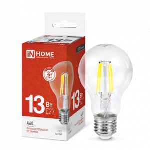 Лампа светодиодная LED-A60-deco 13Вт грушевидная прозрачная 4000К нейтр. бел. E27 1370лм 230В 4690612035604