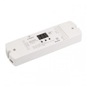SMART-K19-DMX, Декодер тока DMX512 для трансляции DMX512 сигнала ШИМ(PWM) устройствам, таким как светильникам и мощным светодиодам. Питание 12-48VDC. 4 канала, ток нагрузки 4x350mA, мощность нагрузки 16.8-67.2W. Входной сигнал DMX512, выходной сигнал ШИМ(PWM). Цифровой