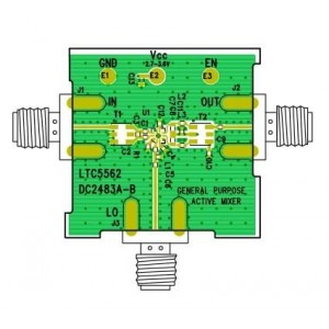 DC2483A-B, Радиочастотные средства разработки LTC5562 low power mixer Demo Board set up for downconversion applicateions with IF output tuned to 10MHz to 550MHz