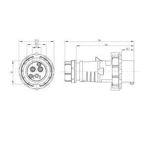 Вилка кабельная IP67 16A 2P+E 230В DIS2181633