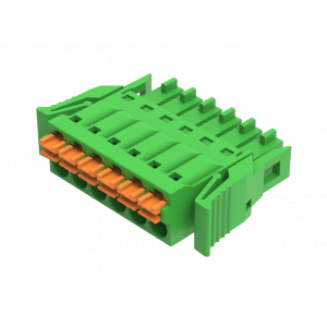 Розеточный разъем на кабель MC-RF3.81H09P-D-0001, Розеточный разъем, прямой, на кабель, шаг: 3.81 мм, 9 полюсов, фиксация провода Push-In исполнение: с защелками, 160V, 8A, цвет: зеленый