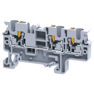 Проходная клемма CP4/3, Проходная клемма, тип фиксации провода: 3 точки подключения, push-in, номинальное сечение: 4 мм кв., 32A, 1000V, ширина: 6 мм, цвет: серый, тип монтажа: DIN 35