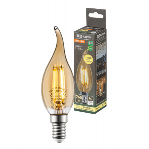 Лампа светодиодная «Винтаж» золотистая WFС37, 7 Вт, 230 В, 2700 К, E14 (свеча на ветру) SQ0340-0348