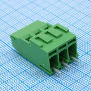 EEK500V-03P, Клеммник 3 конт. шаг 5.00 мм модульный, вертик. на плату, H = 25.2 мм, микролифт (пров. 24-12AWG/ до 2.5 кв.мм), до 300В/20А, зеленый изол.