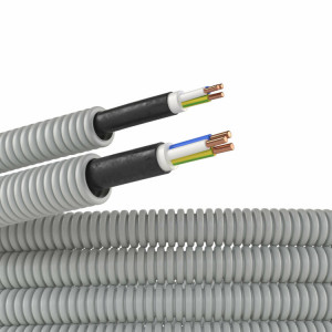 Электротруба ПВХ гибкая гофр. д.20мм, цвет серый, с кабелем ВВГнг(А)-LS3х1,5мм РЭК 