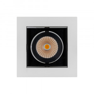 Светильник CL-KARDAN-S102x102-9W Warm (WH-BK, 38 deg) 024126, Встраиваемый карданный светильник. Угол 38° / 9Вт / ТЕПЛЫЙ БЕЛЫЙ 3000K / 680лм, CRI>80. Корпус из белого алюминия с черными вставками. Питание AC180-240V, 9Вт, в комплекте драйвер 200mA 30-45V. Размеры LxWxH: 102х102x85мм, отверстие для установки 85x85мм.