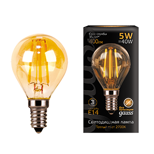 Лампа Filament Шар 5W 400lm 2700К Е14 golden LED 1/10/50 105801005