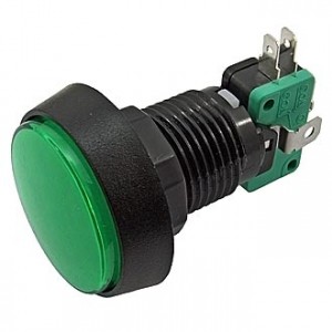 GMSI-4B-C NO(NC)+NC(NO) GREEN, Кнопка круглая с LED подсветкой, цвет зеленый, диаметр 44мм, посадочное отверстие 24.5мм, 5А/250В