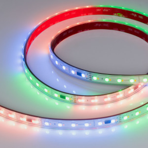 SPI-P-BA120-14MM 24V RGBW-DAY-PX6-BPT, Светодиодная лента SPI-BA120, герметичная IP66 (P - силиконовая трубка), микросхема WS2814. Светодиоды 5060 (60 шт/м) + 2835 (60 шт/м), (Pixel = 6 LED RGB + 6 LED White), белая плата, скотч 3М. Цвет RGB + ДНЕВНОЙ 4000К, цветопередача CRI>90, угол 120°. Пи