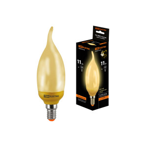 Лампа энергосберегающая КЛЛ-СGW-11 Вт-2700 К–Е14 (золотая свеча на ветру) (mini) SQ0323-0143