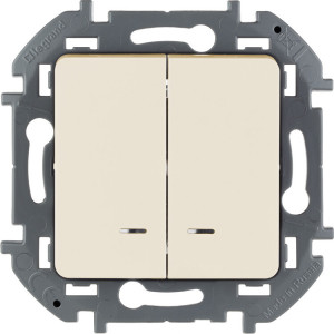Выключатель 2-кл. Inspiria 10А IP20 250В 10AX с подсветкой/индикацией механизм сл. кость Leg 673631