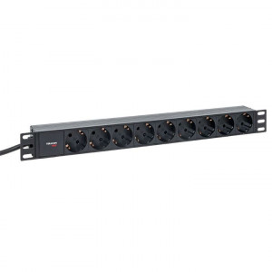 Блок розеток PDU TERACOM PRO 19" 1U 16А/250В 9 розеток Schuko шнур питания длиной 2 метра сечение 3x1,5 мм2 вилка Schuko корпус пластик черный TRP-HPD-PL-16A-9SH-2MSH