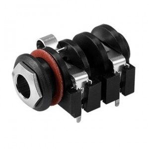 MJ-63042J, Телефонные разъемы audio jack, 6.35 mm, horizontal, 2 conductor, through hole, 2 switches, w/ nut