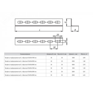 Профиль перфорированный L-образный 30х30х3000 мм (2 мм) EKF