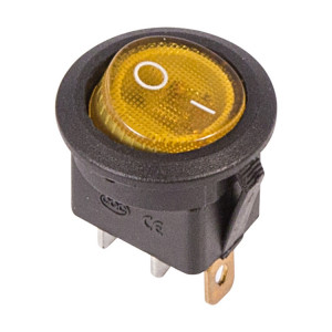 RWB-214 желтый, Выключатель клавишный круглый с подсветкой ON-OFF (3c) 6А 250В